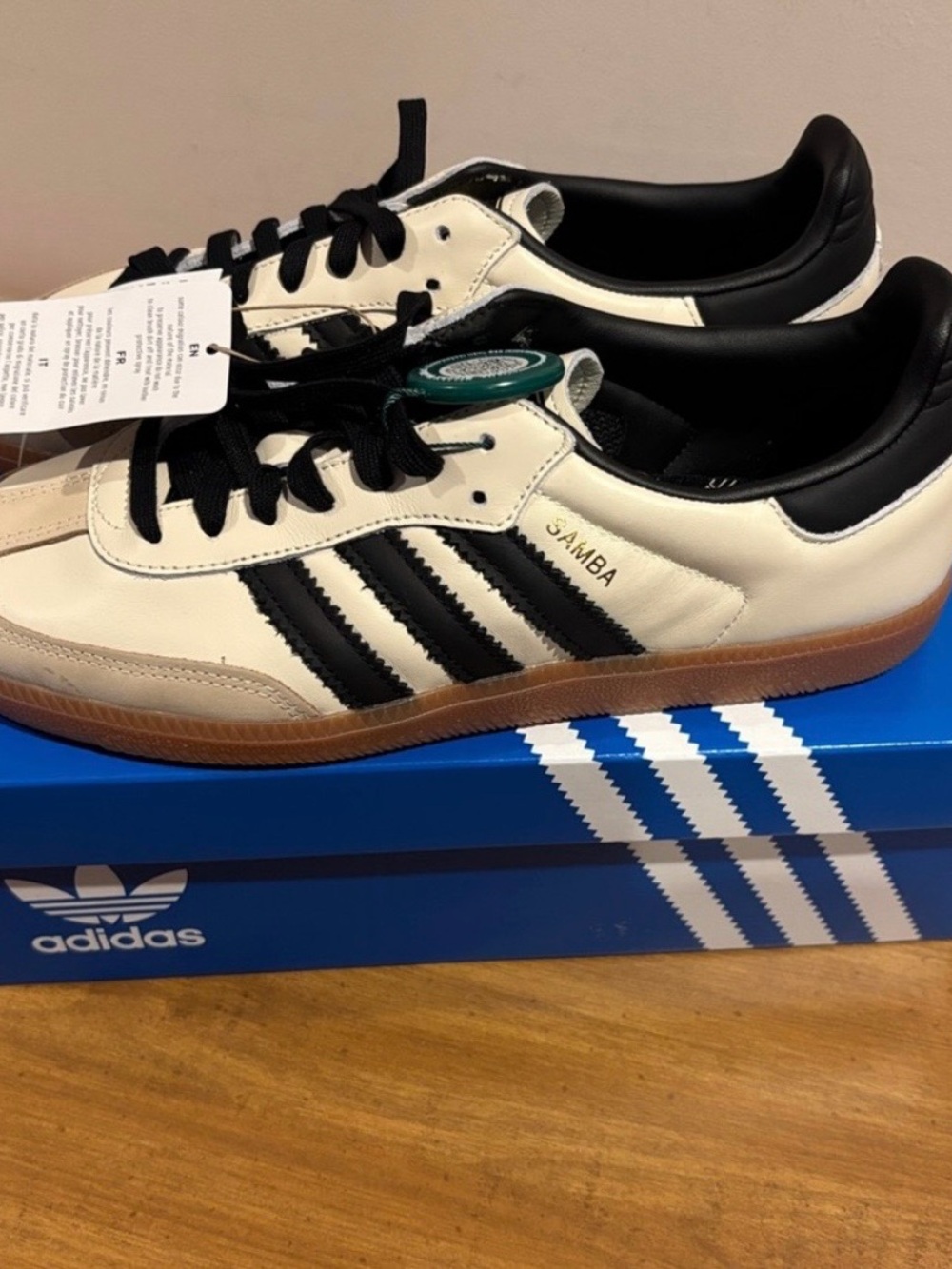 adidas Samba Sneakers in Cream and Black with Gum Sole